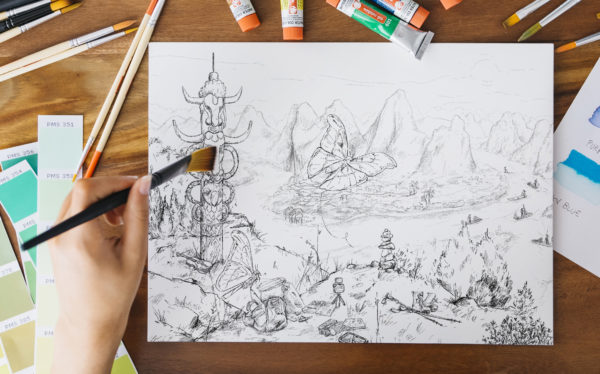 Coloriage "Voyage au bord de la rivière Li"